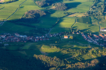 Vue aérienne de Chapelle Saint-Denys dans la lumière du soir à le quartier Gleiszellen in Gleiszellen-Gleishorbach dans le département Rhénanie-Palatinat, Allemagne