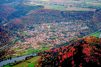 Vue aérienne de Lieu sur le Neckar à Neckargerach dans le département Bade-Wurtemberg, Allemagne