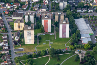 Vue aérienne de Ensemble de gratte-ciel sur la Taunusplatz à Bensheim dans le département Hesse, Allemagne