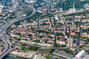 Vue aérienne de De l'est à le quartier Hemshof in Ludwigshafen am Rhein dans le département Rhénanie-Palatinat, Allemagne