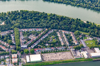 Vue aérienne de Île-parc entre le Rhin et Luitpoldhafen à le quartier Süd in Ludwigshafen am Rhein dans le département Rhénanie-Palatinat, Allemagne