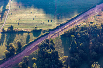 Vue aérienne de Tracé pour la reconstruction du tronçon de 51 km du gazoduc transeuropéen (TENP-I entre les Pays-Bas et la Suisse) entre Mittelbrunn et Klingenmünster à Spirkelbach dans le département Rhénanie-Palatinat, Allemagne