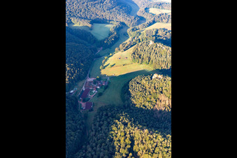 Vue aérienne de Bärenbrunner Hof dans le Bärenbrunnertal à Busenberg dans le département Rhénanie-Palatinat, Allemagne