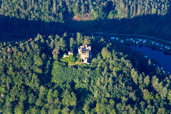 Vue aérienne de Ruines du château de Neudahn à Dahn dans le département Rhénanie-Palatinat, Allemagne