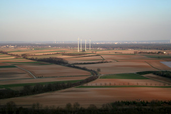 Vue aérienne de Éoliennes de l'ouest à Minfeld dans le département Rhénanie-Palatinat, Allemagne