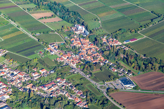 Vue aérienne de Ville vue de l'est à le quartier Appenhofen in Billigheim-Ingenheim dans le département Rhénanie-Palatinat, Allemagne