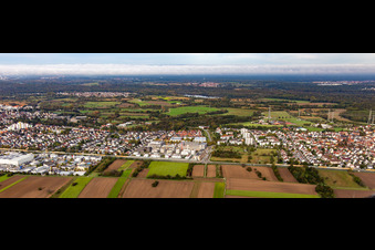 Vue aérienne de Villages sur la B36 à le quartier Mörsch in Rheinstetten dans le département Bade-Wurtemberg, Allemagne