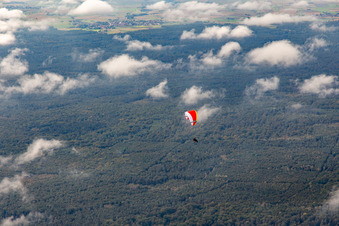 Vue aérienne de Parapente au-dessus du Bienwald à le quartier Büchelberg in Wörth am Rhein dans le département Rhénanie-Palatinat, Allemagne