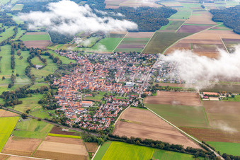 Vue aérienne de Village sous les nuages d'automne à Steinweiler dans le département Rhénanie-Palatinat, Allemagne