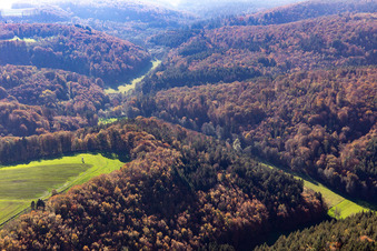 Vue aérienne de Vallée de Lambsbach et Schobach Auen à Bechhofen dans le département Rhénanie-Palatinat, Allemagne