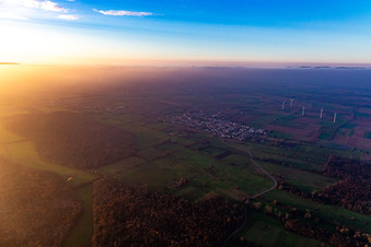 Vue aérienne de Plaine d'Otterbach à la limite nord du Bienwald entre Minfeld et Kandel à Minfeld dans le département Rhénanie-Palatinat, Allemagne