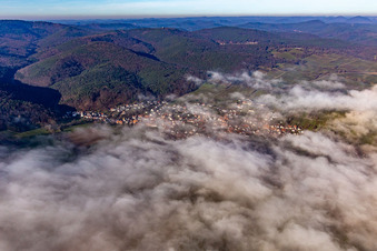 Vue aérienne de Village au bord des nuages à Oberotterbach dans le département Rhénanie-Palatinat, Allemagne
