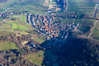 Vue aérienne de Village viticole au bord du Haardt vu de l'ouest à le quartier Gleishorbach in Gleiszellen-Gleishorbach dans le département Rhénanie-Palatinat, Allemagne