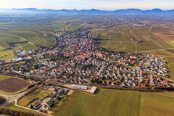 Vue aérienne de Vue de la ville depuis l'est à Insheim dans le département Rhénanie-Palatinat, Allemagne