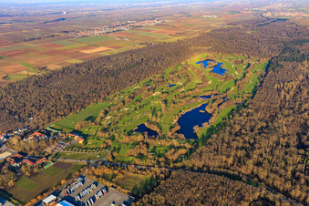 Vue aérienne de Terrain de golf Landgut Dreihof - GOLF absolu en hiver à Offenbach an der Queich dans le département Rhénanie-Palatinat, Allemagne
