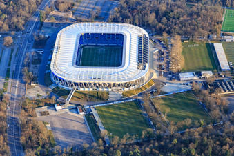 Vue aérienne de BBBank Wildpark : stade du Karlsruher Sport-Club GmbH & Co. KGaA à le quartier Nordstadt in Karlsruhe dans le département Bade-Wurtemberg, Allemagne