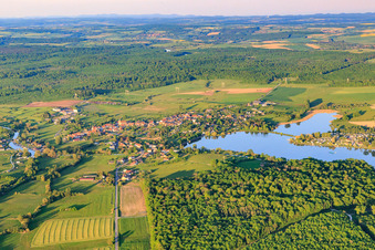 Photographie aérienne de Vue de la ville au bord du lac de Mittersheim depuis l'ouest à Mittersheim dans le département Moselle, France