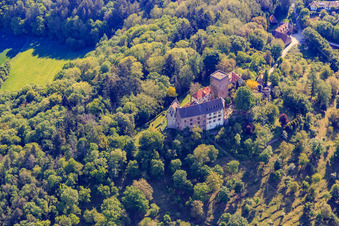 Château et parc du château Gamburg à le quartier Gamburg in Werbach dans le département Bade-Wurtemberg, Allemagne depuis l'avion