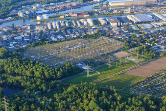 Vue aérienne de Sous-station Daxlanden à le quartier Daxlanden in Karlsruhe dans le département Bade-Wurtemberg, Allemagne
