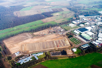 Vue aérienne de Nouveau chantier dans la zone industrielle de Horst pour Friedrich Zufall GmbH & Co. KG Transport de fret international dans la zone industrielle de Horst à le quartier Minderslachen in Kandel dans le département Rhénanie-Palatinat, Allemagne