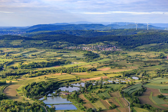 Vue aérienne de Étang à poissons sur le ruisseau latéral à Ettenheim dans le département Bade-Wurtemberg, Allemagne