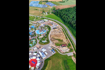 Vue aérienne de Chantier d'agrandissement au sud de Rulantica à Europa-Park Rust à Rust dans le département Bade-Wurtemberg, Allemagne