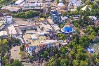 Vue aérienne de Pirates à Batavia, Molencafé, FoodLoop et Friethuys dans la zone thématique Pays-Bas d'Europa-Park Rust à Rust dans le département Bade-Wurtemberg, Allemagne