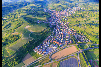 Vue aérienne de Vue du village viticole depuis le sud-ouest à Malterdingen dans le département Bade-Wurtemberg, Allemagne
