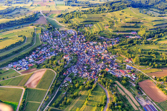 Vue aérienne de Vue du village viticole depuis le sud à le quartier Bombach in Kenzingen dans le département Bade-Wurtemberg, Allemagne