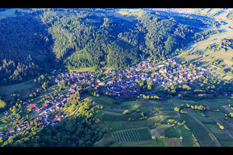 Vue aérienne de Vue du village viticole du Bleichtal depuis le nord à le quartier Bleichheim in Herbolzheim dans le département Bade-Wurtemberg, Allemagne