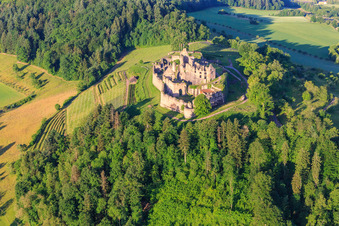Photographie aérienne de Ruines de la forteresse de Hochburg près de Emmendingen depuis le nord à le quartier Windenreute in Emmendingen dans le département Bade-Wurtemberg, Allemagne