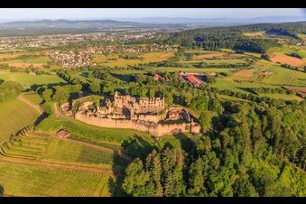 Vue aérienne de Ruines de la forteresse de Hochburg près de Emmendingen depuis l'est à le quartier Windenreute in Emmendingen dans le département Bade-Wurtemberg, Allemagne