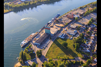 Vue aérienne de Hafenstraße sur le Rhin avec entrepôt de Breisach à Breisach am Rhein dans le département Bade-Wurtemberg, Allemagne