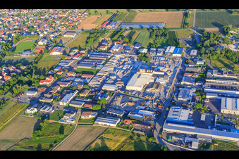 Vue aérienne de Zone industrielle de Tullastraße avec BELLE AG, HBW5 DSHT et Lithonplus GmbH & Co. KG à Wyhl am Kaiserstuhl dans le département Bade-Wurtemberg, Allemagne