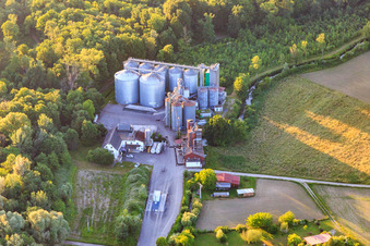 Vue aérienne de Silo à grains ZG Raiffeisen à Wyhl am Kaiserstuhl dans le département Bade-Wurtemberg, Allemagne