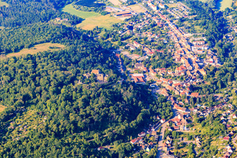 Vue aérienne de Vue de la ville depuis le nord avec le château Mansfeld à Mansfeld dans le département Saxe-Anhalt, Allemagne