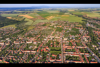 Vue aérienne de Wilhelm-Trautewein-Straße depuis l'ouest à Halberstadt dans le département Saxe-Anhalt, Allemagne