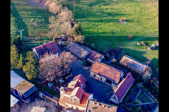 Vue oblique de Moulin Schaidter à le quartier Schaidt in Wörth am Rhein dans le département Rhénanie-Palatinat, Allemagne