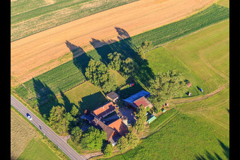 Vue aérienne de Aussiedlerhof dans le quartier d'Aischfeld à le quartier Peterzell in Alpirsbach dans le département Bade-Wurtemberg, Allemagne