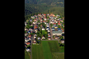 Vue aérienne de Vue de la ville depuis l'est avec la salle Josef Merz à le quartier Vorderaichhalden in Aichhalden dans le département Bade-Wurtemberg, Allemagne
