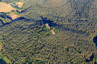 Ruines du château de Drachenfels à Busenberg dans le département Rhénanie-Palatinat, Allemagne vue du ciel