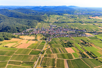 Vue aérienne de Village viticole du sud à le quartier Schweigen in Schweigen-Rechtenbach dans le département Rhénanie-Palatinat, Allemagne