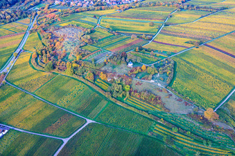 Vue aérienne de Réserve naturelle et chapelle "Kleine Kalmit" à le quartier Arzheim in Landau in der Pfalz dans le département Rhénanie-Palatinat, Allemagne