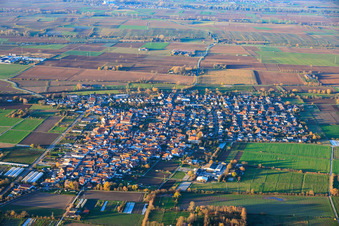 Vue aérienne de Du sud à Zeiskam dans le département Rhénanie-Palatinat, Allemagne
