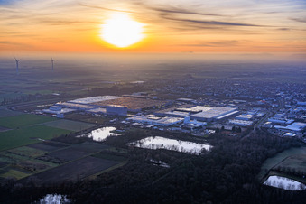 Photographie aérienne de Parc industriel d'Interpark vu du nord-est par une soirée d'hiver brumeuse à Offenbach an der Queich dans le département Rhénanie-Palatinat, Allemagne