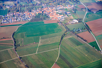 Vue aérienne de Du sud à le quartier Mühlhofen in Billigheim-Ingenheim dans le département Rhénanie-Palatinat, Allemagne
