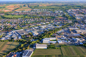 Vue de la ville depuis le nord, avec la zone industrielle au nord, Horstring et Queichheim. à Landau in der Pfalz dans le département Rhénanie-Palatinat, Allemagne
