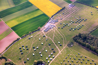 Chantier de démantèlement des systèmes de déplacement des panneaux solaires à suivi solaire du parc solaire de Gut Erlasee à le quartier Büchold in Arnstein dans le département Bavière, Allemagne