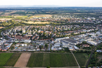 Horstring et le parc industriel de Landau-Nord vus du nord en soirée à Landau in der Pfalz dans le département Rhénanie-Palatinat, Allemagne