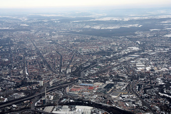 Vue aérienne de Du sud-ouest à le quartier Mühlburg in Karlsruhe dans le département Bade-Wurtemberg, Allemagne